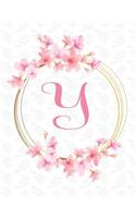Y: Blank Line Monogram Initial Floral Notebook (8.5 X 11 - 110 Pages)