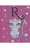 R: Kitty Cat Journal, personalized monogram letter R blank lined diary with interior pages decorated with kitty cats and flowers.