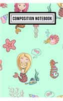 Mermaid Wide Ruled Composition Notebook