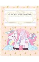 Draw & Write Notebook: Peach Stars & Unicorn Story Paper Notebook For Kids, Black & White Blank Handwriting & Sketch Notebook For Primary, Kindergarten, K-3rd, Story Space
