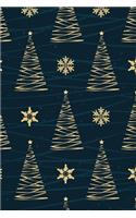 Merry Christmas Golden Trees and Snowflakes Notebook