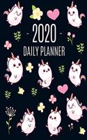 Unicorn Daily Planner 2020: Cute Magical Baby Unicorn Calendar Scheduler for Girls Pretty & Large Kawaii Weekly Agenda with Legendary Horse with Horn, Pink Hearts, Butterflies 