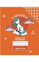 Unicorn Square Grid, Graph Paper Composition Notebook, 100 Sheets, Large 8 x 10 Inch, Quad Ruled Orange Cover