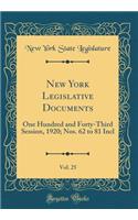 New York Legislative Documents, Vol. 25: One Hundred and Forty-Third Session, 1920; Nos. 62 to 81 Incl (Classic Reprint)