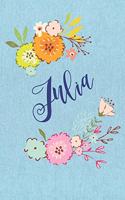 Julia: Personalized Name and Floral Design on Blue Teal Pattern, Lined Paper Note Book For Girls To Draw, Sketch & Crayon or Color (Kids Teens and Adult Jo