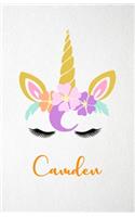 Camden A5 Lined Notebook 110 Pages: Funny Blank Journal For Lovely Magical Unicorn Face Dream Family First Name Middle Last Surname. Unique Student Teacher Scrapbook/ Composition Great