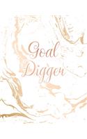 Goal Digger: Inspirational Quote Notebook, Classic White Marble and Rose Gold - 8 x 10, 120 Wide Ruled Pages