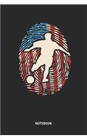 Notebook: Dotted Lined USA Soccer Themed Notebook (6x9 inches) ideal as a Red White Blue fingerprint american Flag Journal. Perfect as a foosball Book for eve