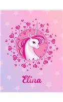 Elina: Unicorn Large Blank Primary Sketchbook Paper - Pink Purple Magical Horse Personalized Letter E Initial Custom First Name Cover - Drawing Sketch Book