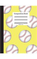 Composition Book 100 Sheet/200 Pages 8.5 X 11 In.-Wide Ruled Baseball-Yellow: Baseball Writing Notebook - Soft Cover