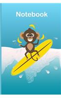 Go Bananas Monkey Surfing Notebook: Blank lined journal with funny cute animal illustration on both cover sides. The artwork has also subtly been infused on each page. Subject and Date