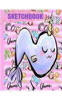 N Sketchbook: Cute Pastel Pink Monogram Initial Letter N NARWHAL Alphabet Animals/Art Blank Drawing Pad/Scrapbook for Doodling/Sketching Paper/Exercise Schoolbook