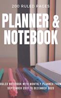2019 to 2020 Monthly Planner and Notebook: 200 ruled pages
