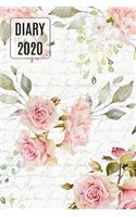 2020 Daily Diary Planner, Pink Watercolor Roses: Three Days Per Page Full Year Planner(1 Flower)