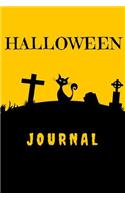 Halloween Journal: Wide Ruled Black Graveyard Cat Gift Notebook (6" x 9", 120 pages)