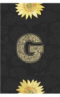 G: Sunflower Journal, Monogram Letter G Blank Lined Notebook with Interior Pages Decorated with More Sunflowers.
