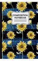 Composition Notebook: Sunflower Denim with Black Stripes - College Rule 6" X 9" - 120 Pages