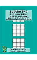 Sudoku 9x9 - 318 leere Gitter: 3 Gitter pro Seite; 21,6 cm x 27,9 cm; 8,5" x 11"; Weißes Papier; Seitenzahlen; Su Doku; Nanpure; 9 x 9 Rätseltafel