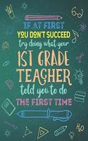 If At First You Don't Succeed Try Doing What Your 1st Grade Teacher Told You To Do The First Time: Dot Grid Notebook and Appreciation Gift for First Grade Teachers
