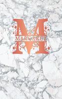 Margaret: Personalized Dot Grid Bullet Notebook for Women or Girls. Monogram Initial M. White Marble & Rose Gold Cover. 8.5" x 11" 110 Pages Dotted Journal Di