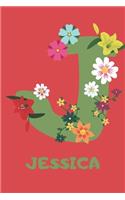 Jessica: Personalized with Name Notebook Journal Lined for Women & Girls. Initial notebook with flowers for women. Best practical a gift for a girl.