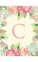 C: Traditional watercolor, stylish, decorative and simple floral capital letter monogram lined notebook, pretty, cute and suitable for women and girls.