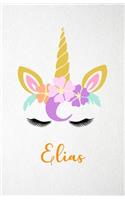 Elias A5 Lined Notebook 110 Pages: Funny Blank Journal For Lovely Magical Unicorn Face Dream Family First Name Middle Last Surname. Unique Student Teacher Scrapbook/ Composition Great