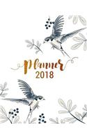 Planner 2018, Academic year calendar with weekly planners daily to-do lists and notes, Passion/Goal setting organizer, large letter size 8x10" Classic vintage bird in flower garden drawing black white gold glitter: Professional long-term planner for passi