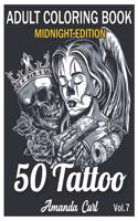 50 Tattoo Adult Coloring Book Midnight Edition