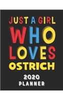 Just A Girl Who Loves Ostrich 2020 Planner: Weekly Monthly 2020 Planner For Girl Women Who Loves Ostrich 8.5x11 67 Pages