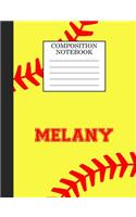 Melany Composition Notebook: Softball Composition Notebook Wide Ruled Paper for Girls Teens Journal for School Supplies - 110 pages 7.44x9.269