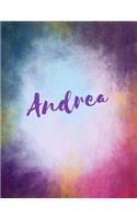 Andrea: Andrea sketchbook journal blank book. Large 8.5 x 11 Attractive watercolor texture purple pink orange & blue tones. arty stylish pretty journal for 