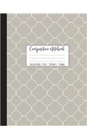 Composition Notebook College Ruled: Grey Trellis Notebook, School Notebooks, Gray Quatrefoil Composition Book, Moroccan Gifts, Cute Composition Notebooks For Girls, College Notebooks, 