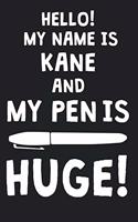 Hello! My Name Is KANE And My Pen Is Huge!: Blank Name Personalized & Customized Dirty Penis Joke Pun Notebook Journal for Men, Dotted. Men Writing Accessories Item for Proud Male Persons With