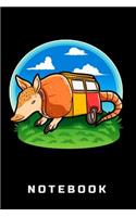 Notebook: Armadillo Camping Camper Illustration 6x9 blank+lined pages for Journaling Sketching Doodling Drawing Planning