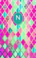 Initial N Monogram Journal - Dot Grid, Moroccan Pink Green: Soft Cover, Large 8.5 X 11