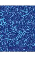 Graph Paper Notebook 1/2 inch squares 120 pages: Notebook with Math symbols in surf blue on blue cover, 8.5 x 11 graph paper notebook with half inch squares, perfect bound, ideal for graphs, math s