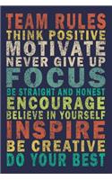 Team Rules Think positive Motivate Never give up Focus Be straight and honest Encourage Believe In Yourself Inspire Be creative Do your best