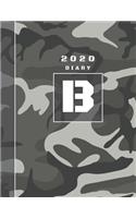 Personalised 2020 Diary Week To View Planner: A4 Letter B Grey And Black Camo Camouflage Organiser And Planner For The Year Ahead, School, Business, Office, Work, University