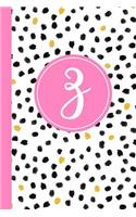 Z: Confetti Polka Dot Letter Z Monogram Personalized Journal, Black White & Pink Monogrammed Notebook, Lined 6x9 Inch College Ruled 120 Page Perfect Bo