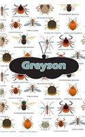 Greyson: Bug Insects Personalized Name Notebook Journal Diary Sketchbook with 120 Lined Pages 6x9