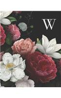 W: 110 Dot-Grid Pages - Beautiful Monogram Journal and Notebook with Vintage Roses and Peonies. Personalized Initial Letter - Monogramed Composition No