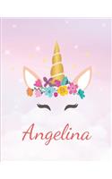 Angelina: Personalized Unicorn Sketchbook For Girls With Pink Name - Girls Customized Personal journal/ blank book - 8.5x11 110 Pages Doodle Sketch Create- cu