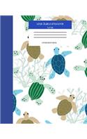 Wide Ruled Turtle Notebook Composition Book: Cute Workbook Journal for Kids & Ocean Lovers. 8" x 10" 120 Pages. Sea Turtles