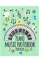 Blank Sheet Piano Music Notebook For Kids: Wide Staff Paper 8.5 x 11 Perfect For Learning Green With Hand Drawn Notes And Keys