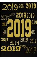 2019 Journal 2019 Pattern Gold Font Black Colors: (notebook, Diary, Blank Book)
