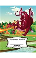 Composition notebook wide ruled 8.5 x 11 inch 200 page, Cute dragon on fired
