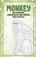Adult Coloring Book Landscapes and Animal - Mandala Stress Relief - Monkey