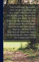 Epidemic Summer. List of Interments in all the Cemeteries of New Orleans, From the First of May to the First of November, 1853, Together With Names and Ages of Deceased, Places of Nativity, Causes of Deaths, Date of Interment and Name of Cemetery i