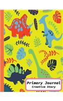 Primary Journal Creative Story: Grade K-2, Early Creative Story Book for Kids, Half Page Lined Paper with Drawing Space, Dinosaur pattern